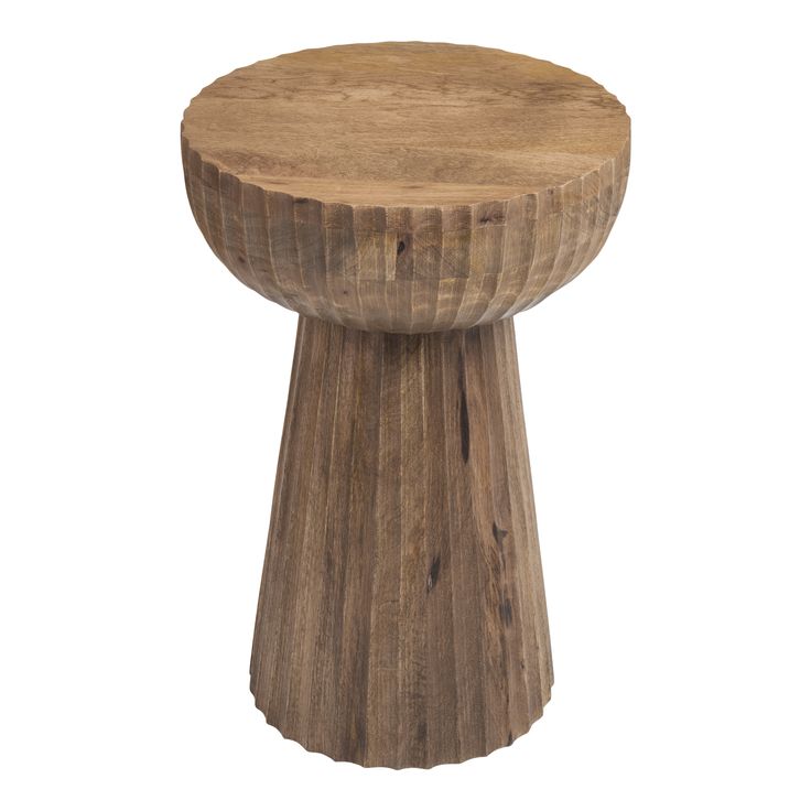 a small wooden stool sitting on top of a white background