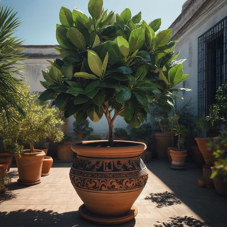 a potted plant in the middle of a patio