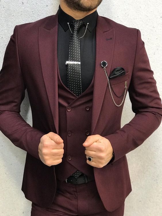 Wedding Suits Men Black, Maroon Suit, Slim Fit Suit Men, Suit Pin, Suits Men Business, Pants Gift, Burgundy Suit, Claret Red, Dress Suits For Men