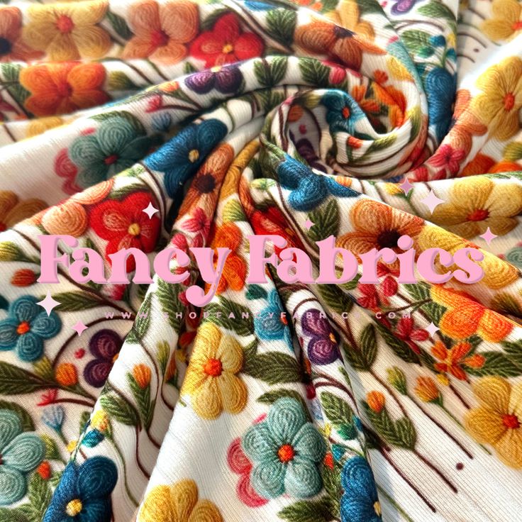 Rainbow Floral Fabric Yard, Rainbow, Embroidery, Floral, Fabric