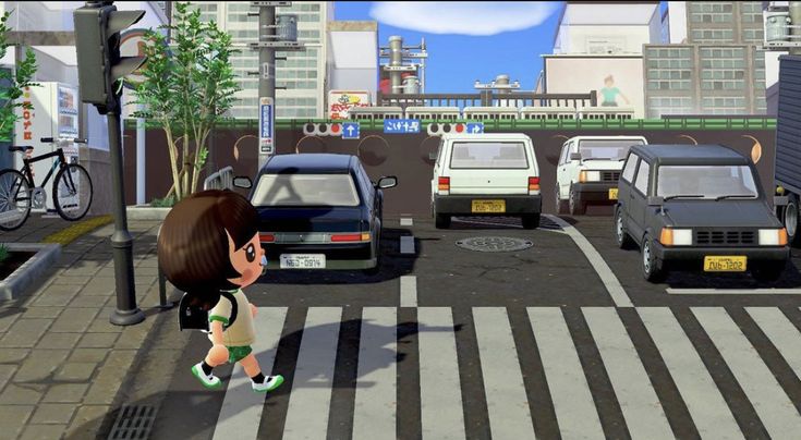 a cartoon character crossing the street in front of cars