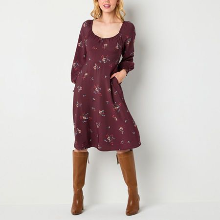 This women's a.n.a floral midi A-line dress is an elegant style for casual occasions. It's made from lightweight woven fabric with a sweetheart neckline, balloon long sleeves, elastic cuffs, and a shirred-elastic detail at tha back. Pair it with a pendant necklace and cowboy boots. Features: SmockedClosure Type: Pullover HeadNeckline: Sweetheart NeckSleeve Length: Long SleeveSleeve Style: Raglan SleeveApparel Length: 37.3 InchesDress Length: Midi LengthFiber Content: 84% Rayon, 16% NylonFabric D Flowy A-line Maxi Dress For Fall, Modest Floral Print Dress For Fall, Feminine Floral Print Fall Dress, Feminine Ditsy Floral Print Dress For Fall, Fall Ditsy Floral Print Dress, Modest Floral Dress For Fall, Chic Knee-length Floral Dress For Fall, Chic Ditsy Floral Print Dress For Fall, Fitted Ditsy Floral Dress For Fall