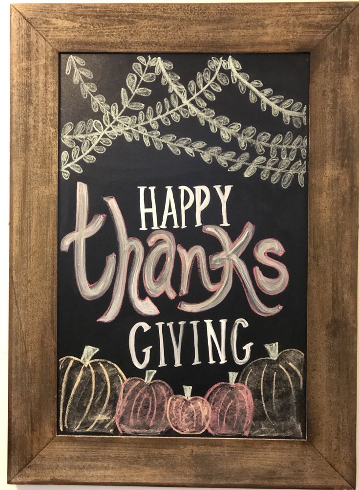 a chalkboard with the words happy thanks giving written on it