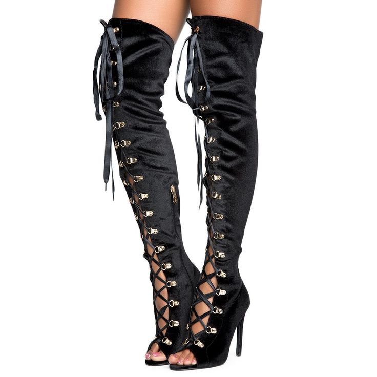 Our made-to-order customer provided this style. Black Gothic Knee-high Boots, Gothic Fitted Boots For Fall, Fitted Gothic Boots For Fall, Fitted Black Gothic Knee-high Boots, Black Fitted Gothic Heels, Fitted Black Gothic Lace-up Boots, Gothic High Heel Boots For Night Out, Gothic Fitted Lace-up Boots For Winter, Fitted Gothic Lace-up Boots For Winter