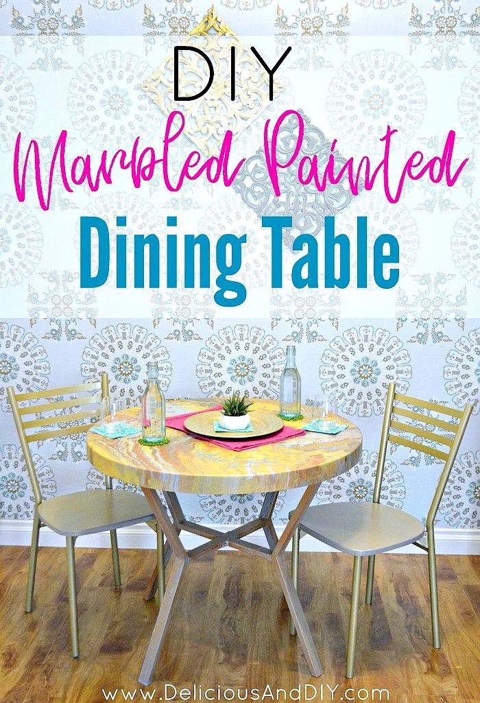 the diy marbled painted dining table is easy to make and looks great in any room