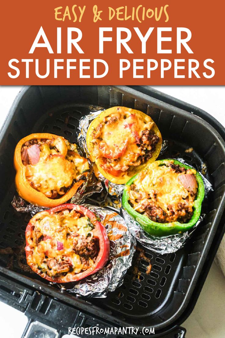 air fryer stuffed peppers with text overlay