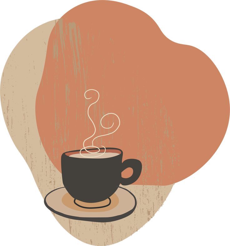 a cup of coffee on a saucer with steam rising from the top, in front of an orange background