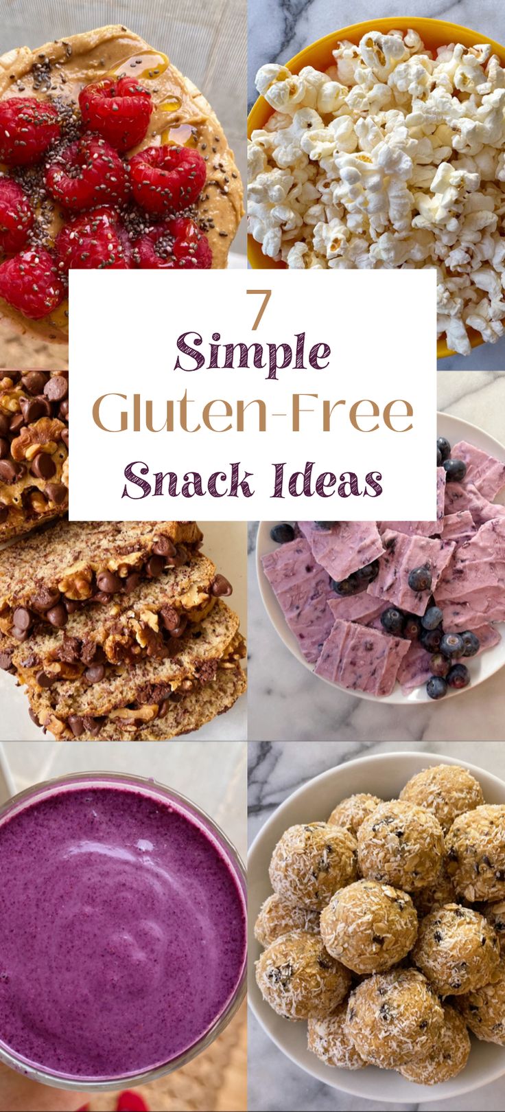 six gluten - free snack ideas with text overlay