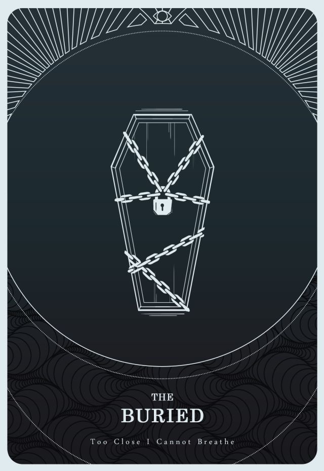 the buried poster with an image of a glass and chain wrapped around it, on a black background