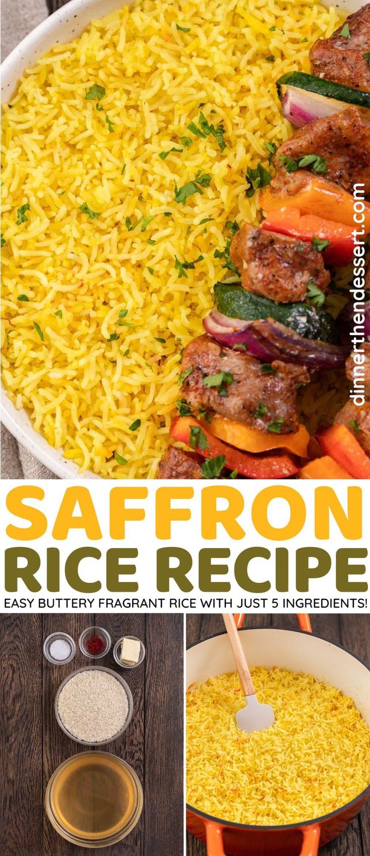 the recipe for saffron rice is shown in three different pictures, including carrots and