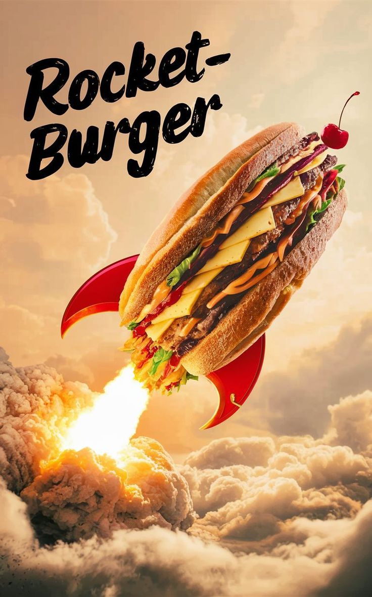 the rocket burger is flying through the air