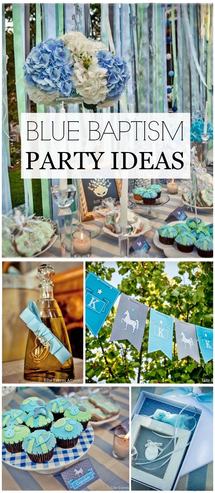 A carousel themed summer baptism party in blue with rocking horse accents! See more party planning ideas at CatchMyParty.com! Baptismal Theme Boy, Baptism Desserts, Baptism Themes, Baptism Party Ideas, First Communion Party, Baby Boy Christening, Christening Party, Baptism Ideas, Baby Boy Baptism