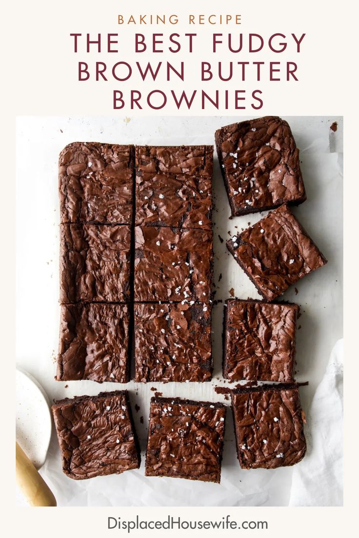 brownies cut into squares on top of a white plate