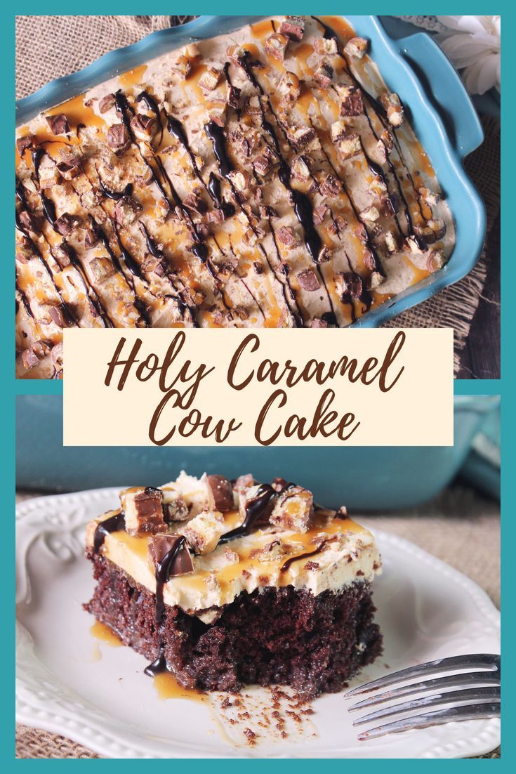 This Holy Caramel Cow Cake is the perfect cool and creamy dessert for the chocolate and Caramel lovers in your life. It will make them say HOLY COW!! Twix Cake, Candy Bar Cake, Cow Cake, Cow Cakes, Chocolate And Caramel, Dessert Simple, Poke Cake Recipes, Rich Desserts, Delicious Cake Recipes