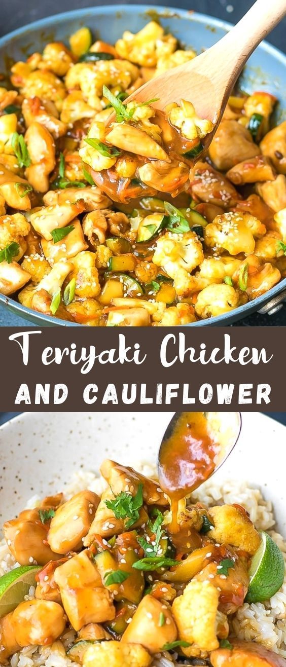 chicken and cauliflower stir fry in a skillet