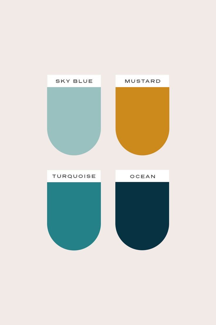 three different shades of blue, orange and green on a beige background with the words sky blue