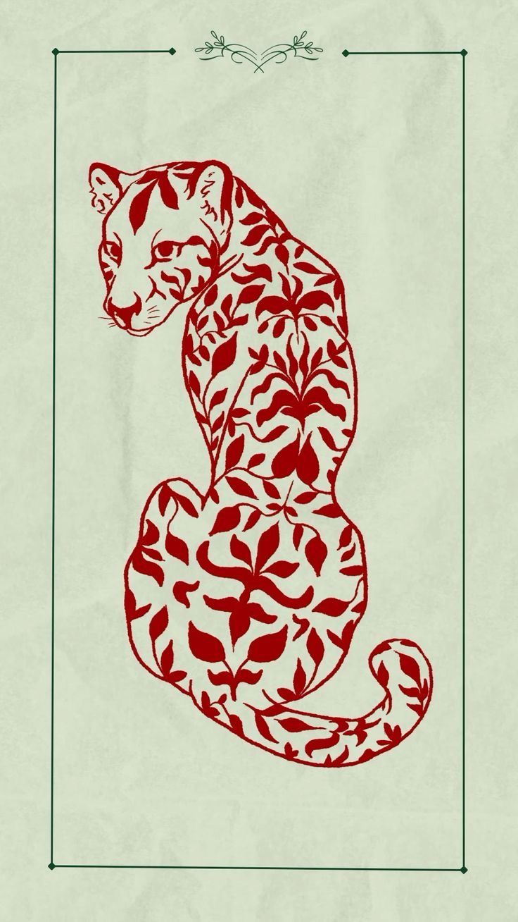 a red and white drawing of a tiger sitting on top of a piece of paper