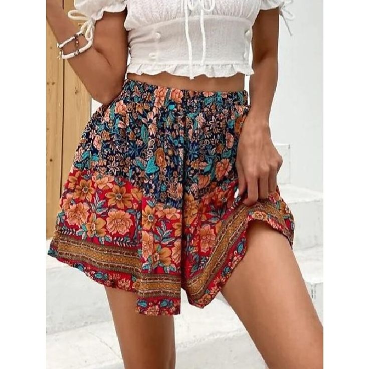 Fabric:Polyester; Gender:Women's; Style:Vacation; Elasticity:Micro-elastic; Occasion:Weekend,Holiday; Fit Type:Loose Fit; Function:Comfort; Pattern:Floral; Design:Print; Pants Type:Shorts,Swing; Front page:FF; Listing Date:04/03/2023; Production mode:External procurement; Hips:; Waist:; Fit US Size:null; Fit UK Size:null; Fit EU Size:null; Pants Length:Short; Print Type:3D Print Elastic Shorts, Floral Print Design, Style Upgrade, Shorts Casual, Boho Print, Loose Shorts, Floral Print Shorts, Designer Shorts, Type Of Pants