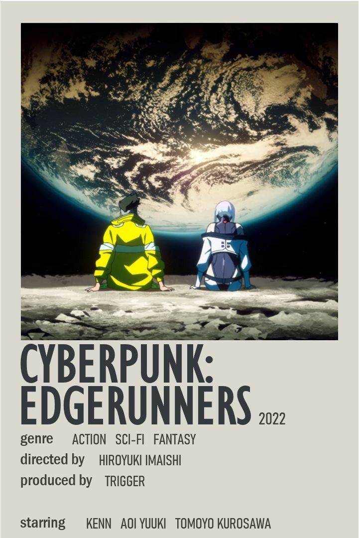 the poster for cyberpunk edgerunners shows two astronauts sitting on the moon