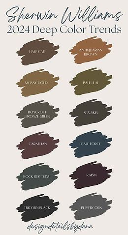 the color swatches for sheryl williams's 2012 deep color trend is shown