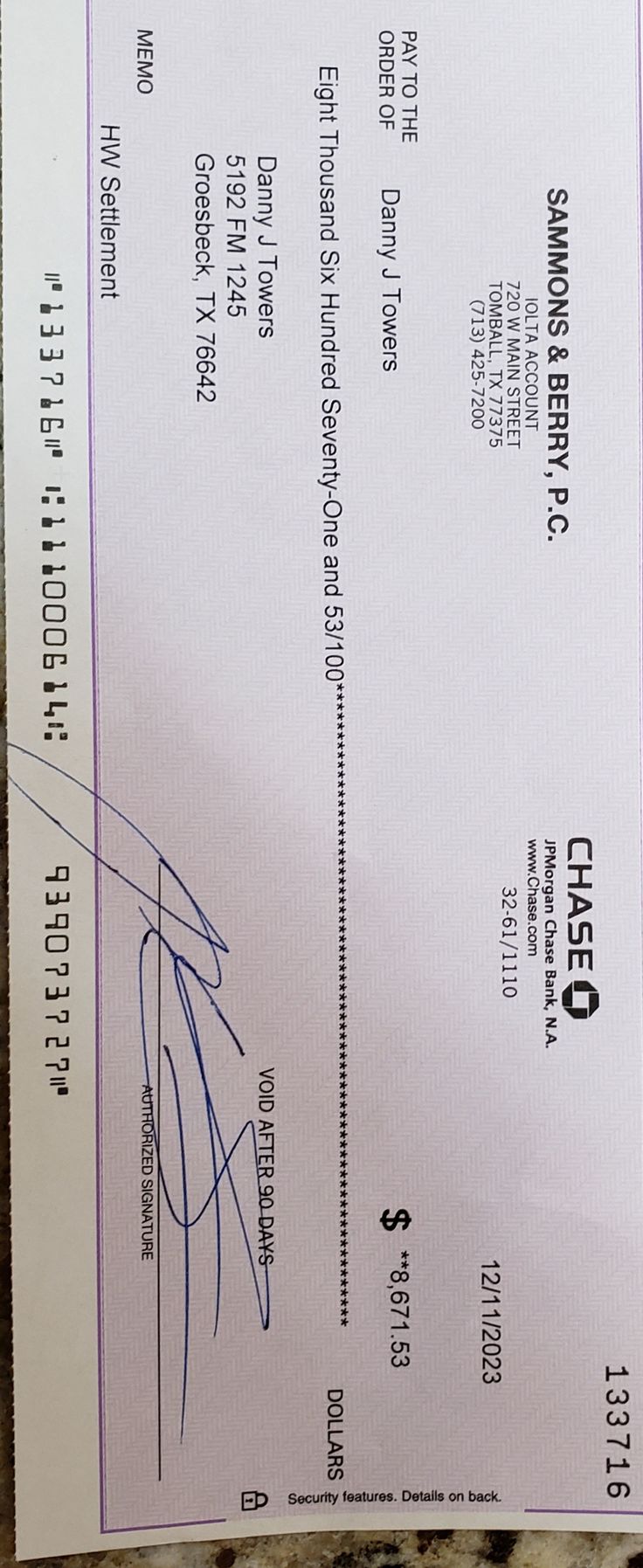 a check for $ 1, 000 is shown here