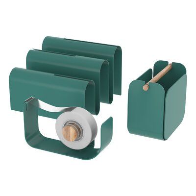 three pieces of green paper and two rolls of toilet paper on a holder with a wooden handle