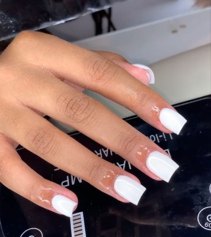 Acrylic White Short Nails, Short White Nail Ideas Acrylic, Super Short White Acrylic Nails, Short White Arclyc Nail, Short Nails Acrylic Square White, White Acrylic Nails Ideas Short, Plain Short Acrylic Nails Square, Nut White Nails Short, Really Short White Acrylic Nails