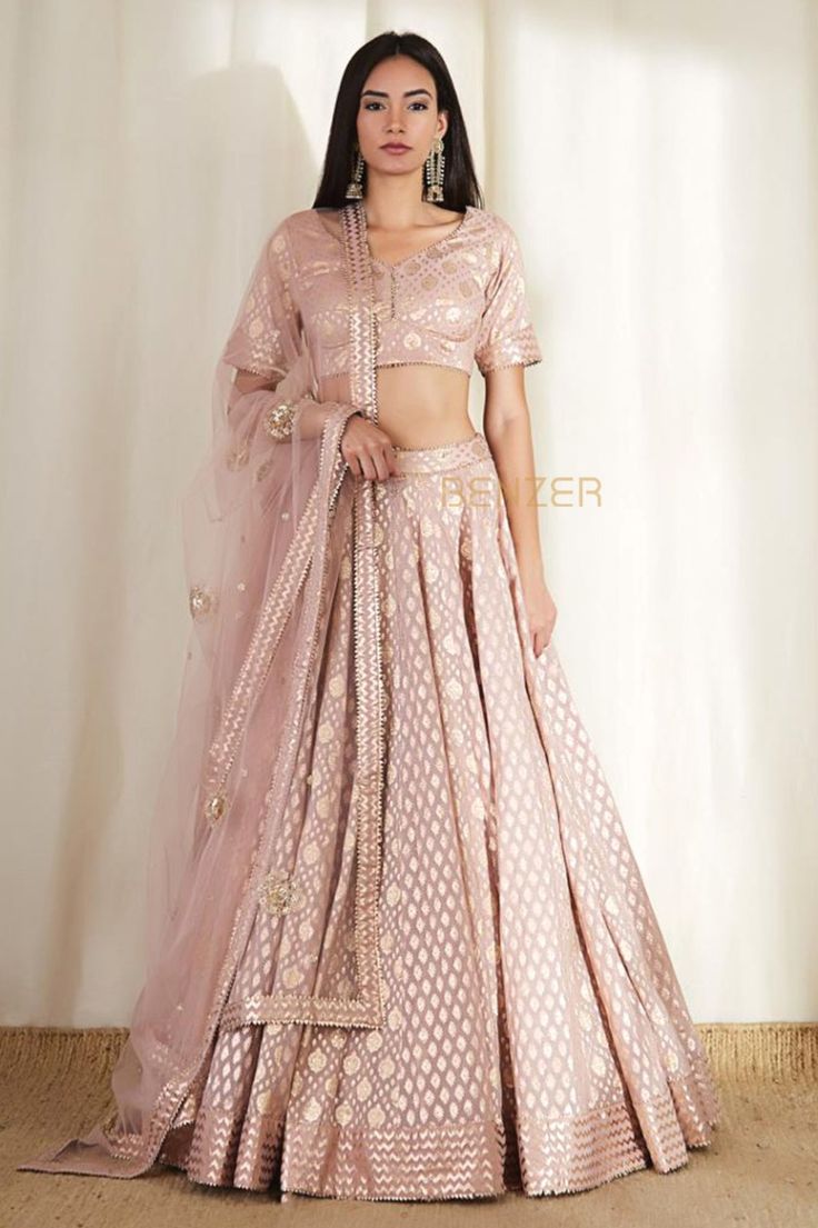 Pink Banarasi Lehenga, Onion Pink, Gold Lehenga, Border Saree, Lehenga Online, Embellished Jacket, Dress Indian, Silk Lehenga, Lehenga Designs