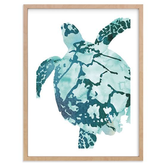 a painting of a sea turtle in blue and white