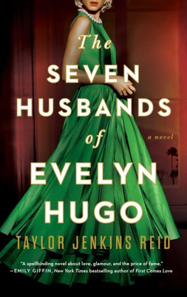 the seven husbands of evelyn hugo by taylor j penns red book cover with woman in green dress