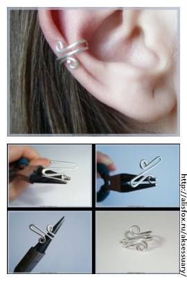 four pictures showing different types of scissors and ear piercings, including one with the letter s on it