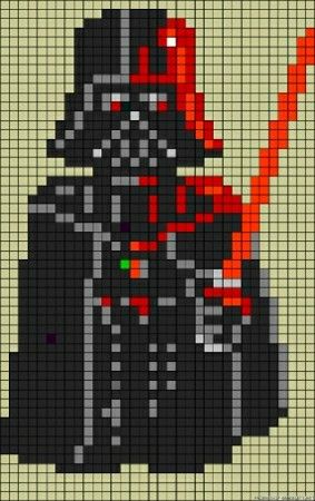 a pixellated image of darth vader from star wars with a red light