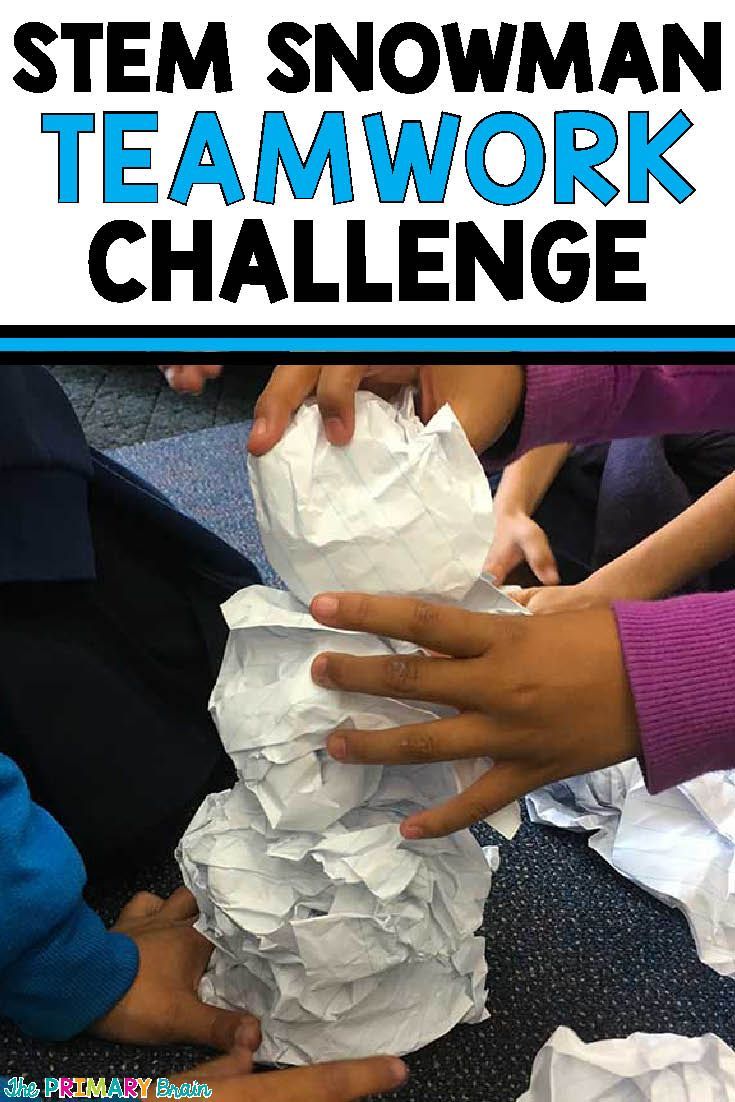 Stem Snowman Teamwork Challenge - Build the tallest snowman before the time runs out. First grade students learn about teamwork after reading a story about building a snowman. #stem #science #firstgrade Literacy Stem Activities Elementary, Easy Stem Challenges Elementary, Winter Classroom Transformation, Stem Kindergarten Activities, Steam Bins, Stem Snowman, Homeroom Activities, Steam Activities Elementary, Stem Winter