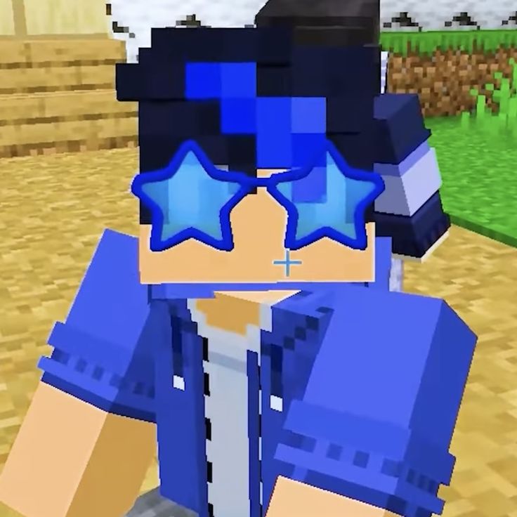 an image of a man with blue hair and stars on his head in minecraft