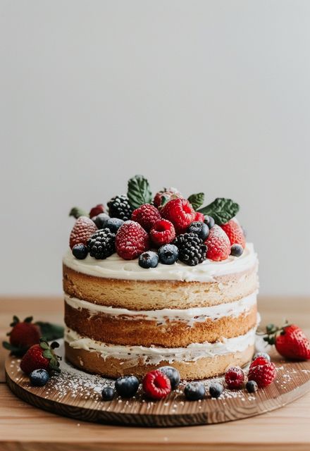 a cake with berries on top and frosting