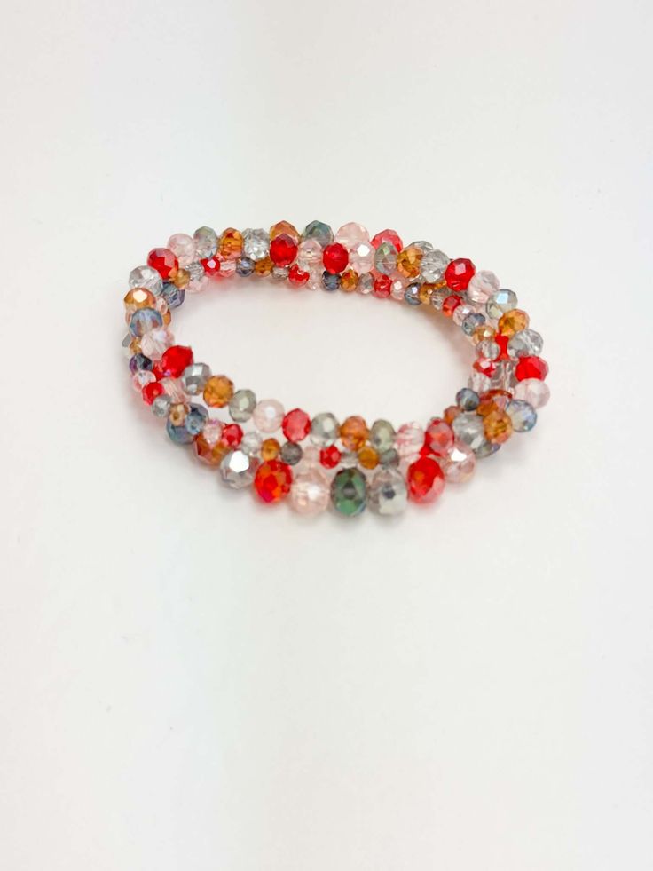 Red Blue, Amber Beaded Bracelets Set Multi-strand Beaded Bracelets With Spacer Beads As Gift, Multi-strand Wrap Bracelet With Faceted Beads, Multi-strand Faceted Beads Wrap Bracelet For Jewelry Making, Faceted Beaded Bracelets For Party, Colorful Beads Wrap Bracelet For Parties, Faceted Beaded Bracelet For Party, Colorful Beaded Bracelets For Party, Party Bracelets With Colorful Round Beads, Multi-strand Bracelets With Colorful Beads For Jewelry Making