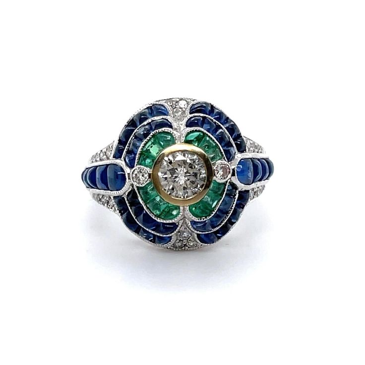 Art Deco Green Emerald & Sapphire Old European Cut Engagement Ring, 14K White Gold Finish Estate Jewelry Ring, 925 Silver Vintage Style Ring Hello Dear, It's your perfect choice and you are at right place (Jovaa Jewels) where you find all the latest jewelry,  and for those who are looking for a latest engagement and wedding ring in all types of metals like 10K / 14K / 18K Yellow, Rose or White Gold and 925 Sterling Silver with Moissanite and Lab-Diamond Options available. 💍 Product Specificatio Old European Cut Engagement Ring, European Cut Engagement Ring, Cast Rings, Estate Jewelry Rings, Vintage Style Rings, Diamond Cocktail Rings, Engagement Ring Cuts, Latest Jewellery, Channel Set