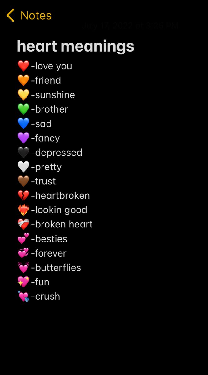 hearts are arranged in different colors on a black background with the words heart meaningss