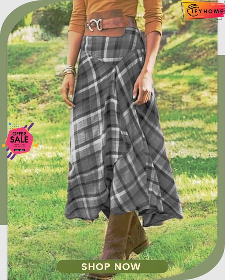 Checkered/plaid Casual Cotton-blend Skirt Casual Plaid Winter Skirt, Casual Plaid Skirt For Winter, Trendy Plaid Skirt For Spring, Casual Plaid Skirted Bottoms, Plaid Long Skirt For Spring, Casual Skirted Plaid Bottoms, Casual Plaid Pleated Skirt, Plaid Midi Skirt For Fall, Casual Gingham Pleated Skirt