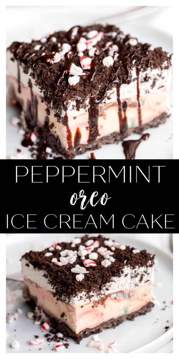 peppermint oreo ice cream cake on a plate