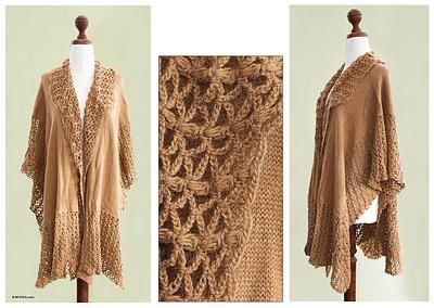 100% alpaca ruana cloak - Spiced Cider | NOVICA Ruana Cloak, Brown Clothing, Cape Fashion, Crochet Cape, Spiced Cider, Capes & Ponchos, Poncho Shawl, Cape Coat, Poncho Cape