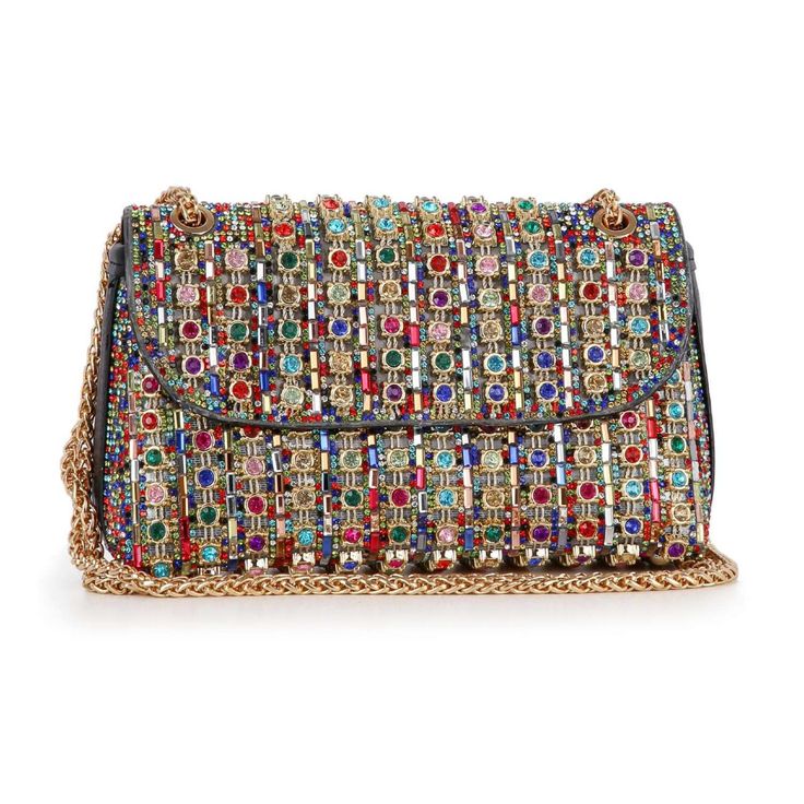 Bejeweled Multicolor Mosaic Chain Handbag Multicolor Bags With Chain Strap As Gift, Glamorous Multicolor Bags For Formal Occasions, Trendy Multicolor Shoulder Bag For Evening, Multicolor Chain Strap Shoulder Bag For Formal Occasions, Embellished Multicolor Evening Bag As Gift, Multicolor Embellished Evening Bag As Gift, Multicolor Clutch Shoulder Bag For Formal Occasions, Formal Multicolor Clutch Shoulder Bag, Elegant Multicolor Shoulder Bag For Evening