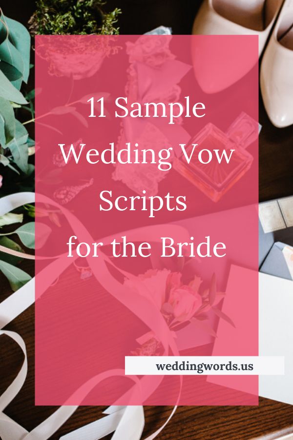 the words sample wedding vow scripts for the bride are shown in pink and white