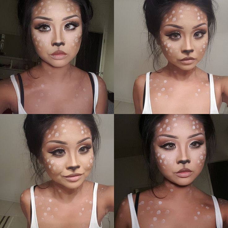 Bambi Makeup Deer Halloween, Doe Costume Halloween, Doe Outfit, Easy Deer Costume Makeup, Deer Makeup Halloween Aesthetic, Deer Nose Makeup, Doe Halloween Makeup, Halloween Animal Costumes For Women, Deer Makeup Black Woman