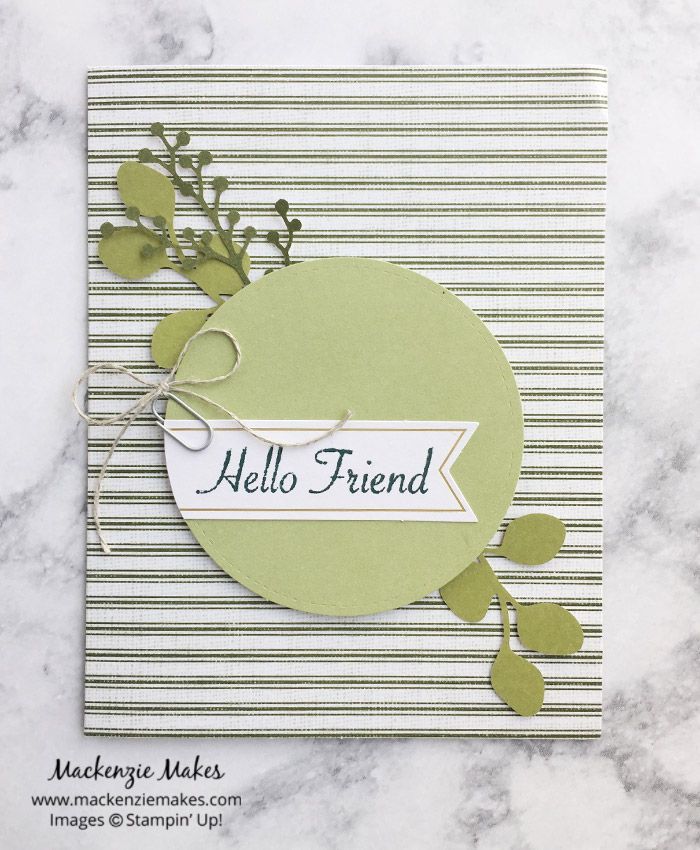 a card with the words hello friend written on it and some green leaves attached to it