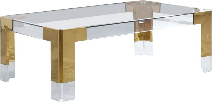 a clear and gold glass table with two legs