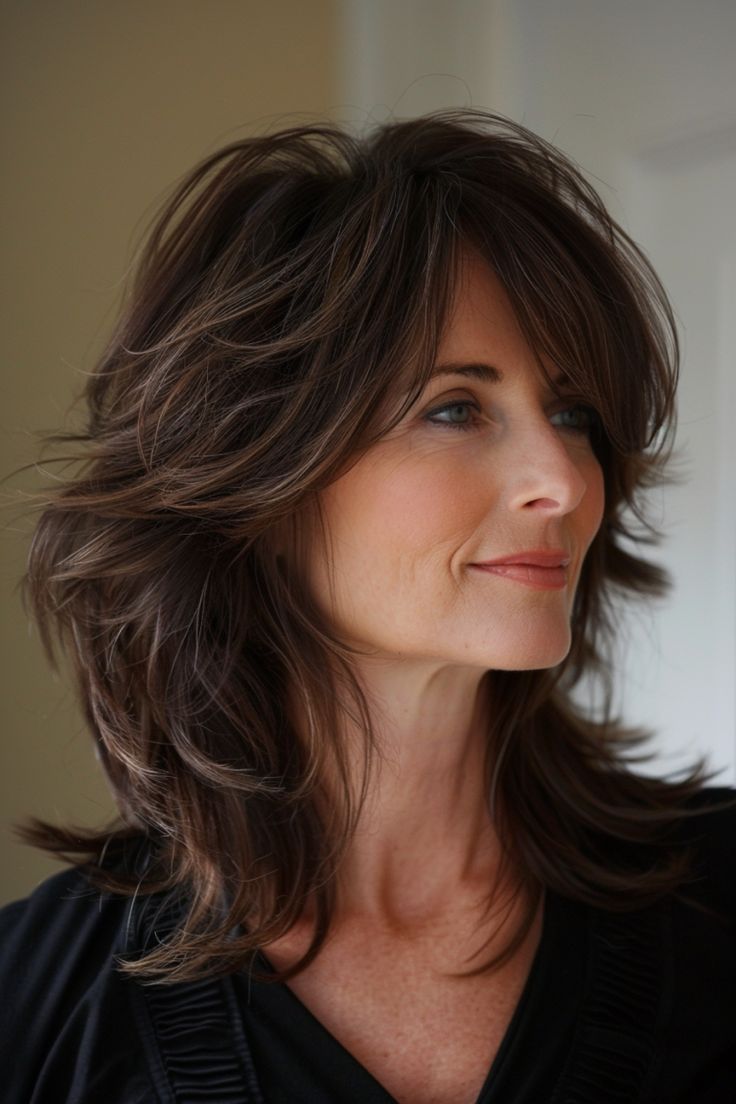 85+ Stunning Hairstyle Ideas For Women Over 40 Layered Haircuts For Medium Hair With Bangs, Medium Length Shag Hairstyles, Kratka Kosa, Corte Shaggy, Long Sleek Hair, Short Textured Hair, Grey Hair Looks, Haircuts For Medium Length Hair, Tapered Hair