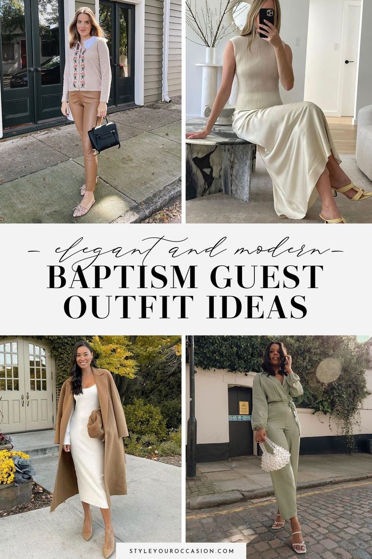 Looking for baptism outfit ideas for women? Check out these classy outfits for what to wear to a baptism as a guest, whether you are the mom, godmother, or another friend or family member, you'll find excellent outfit ideas! Choose from pants, skirts, dresses, and other polished looks for spring, summer, fall, and winter! Baptismal Dress For Godmother, Dedication Outfit For Guest, What To Wear To A Communion As A Guest, Babtizum Outfit For Women, Communion Outfit For Women Guest, Confirmation Guest Outfit, Communion Guest Outfit For Women, Christianing Outfit Women, Christening Guest Outfit Women