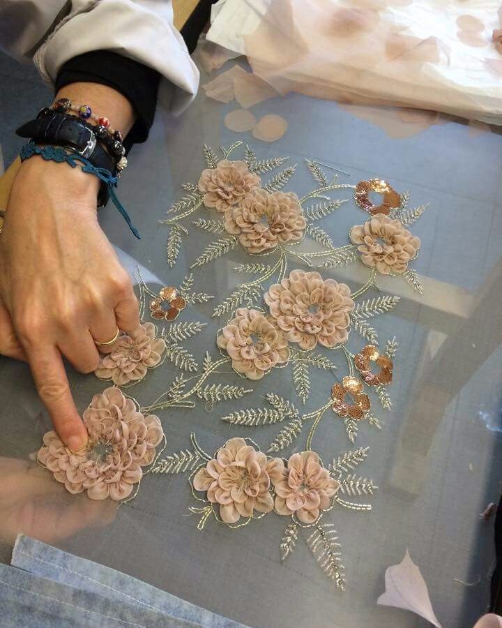 a person is making flowers out of lace