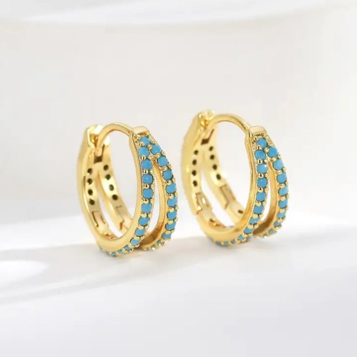 Brand New Women's Double Row Turquoise Huggie Hoop Earrings 14k Gold Plated Sterling Silver Genuine 2ct Natural Turquoise Gemstones 15mm Tall Retail Price $350 Buy With Confidence From A Trusted Seller With A 99%+ Feedback Rating! A0366 (Id-751-) Blue Small Hoop Huggie Earrings, Blue Hypoallergenic Hoop Jewelry, Hypoallergenic Blue Hoop Jewelry, Blue Round Hoop Earrings For Anniversary, Blue Hypoallergenic Small Hoop Huggie Earrings, Hypoallergenic Blue Small Hoop Huggie Earrings, Blue Hypoallergenic Small Hoop Jewelry, Hypoallergenic Blue Small Hoop Jewelry, Blue Hoop Huggie Earrings Gift